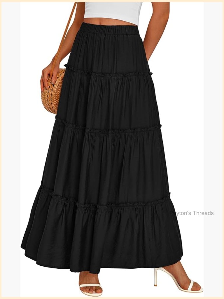 Boho Maxi Skirt Flowy A-Line Tiered Casual Beach Vacation